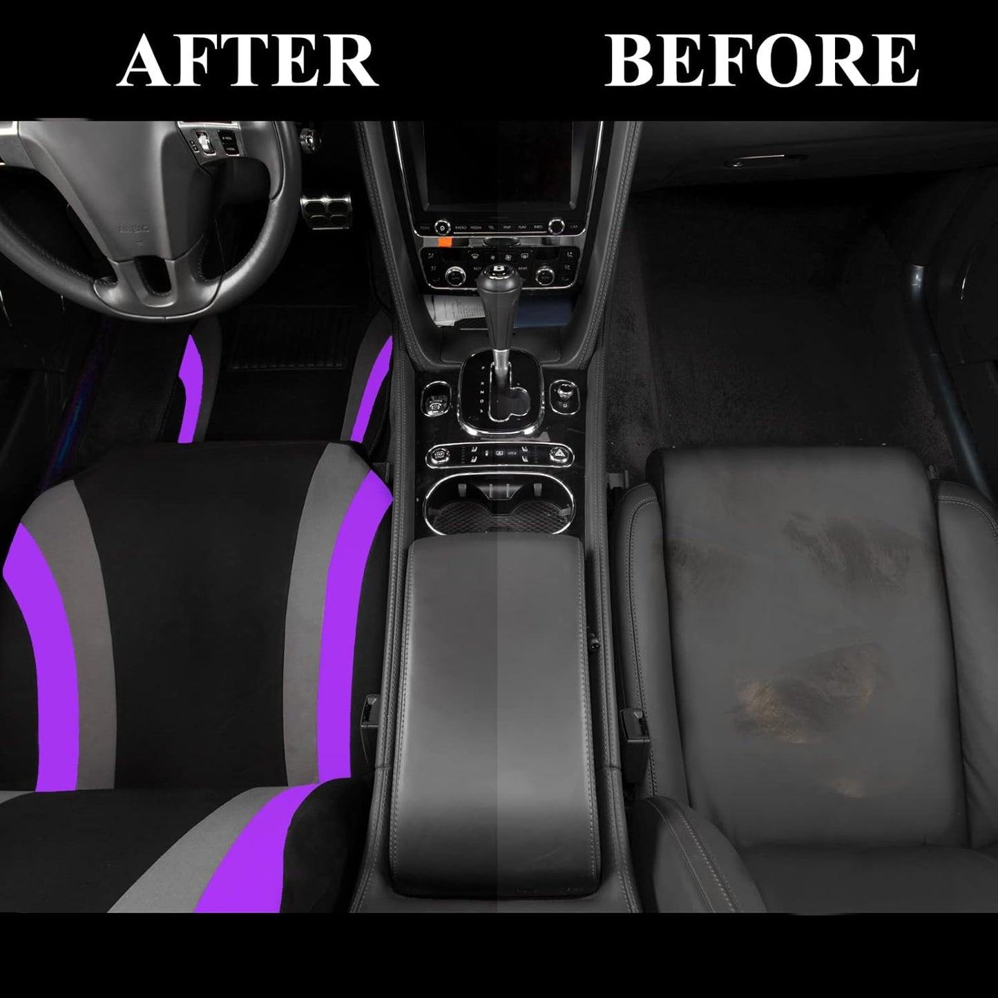CAR PASS Line Rider Sporty Car Seat Covers Full Set with 4Pcs Waterproof Car Floor Mats Universal Fit Airbag Compatible Automotive Interior Covers for Trucks,Vans,SUV (Combo Set, Black & Purple)