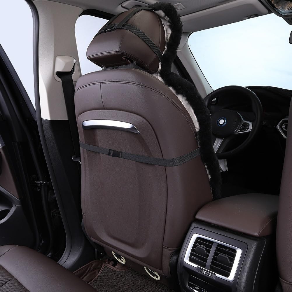 Altlue Real Sheepskin Seat Covers for Cars, SUV, Trucks, Van, RV - Front Seats Auto Covers, Fuzzy Fleece Fur, Universal Black (1 Piece)