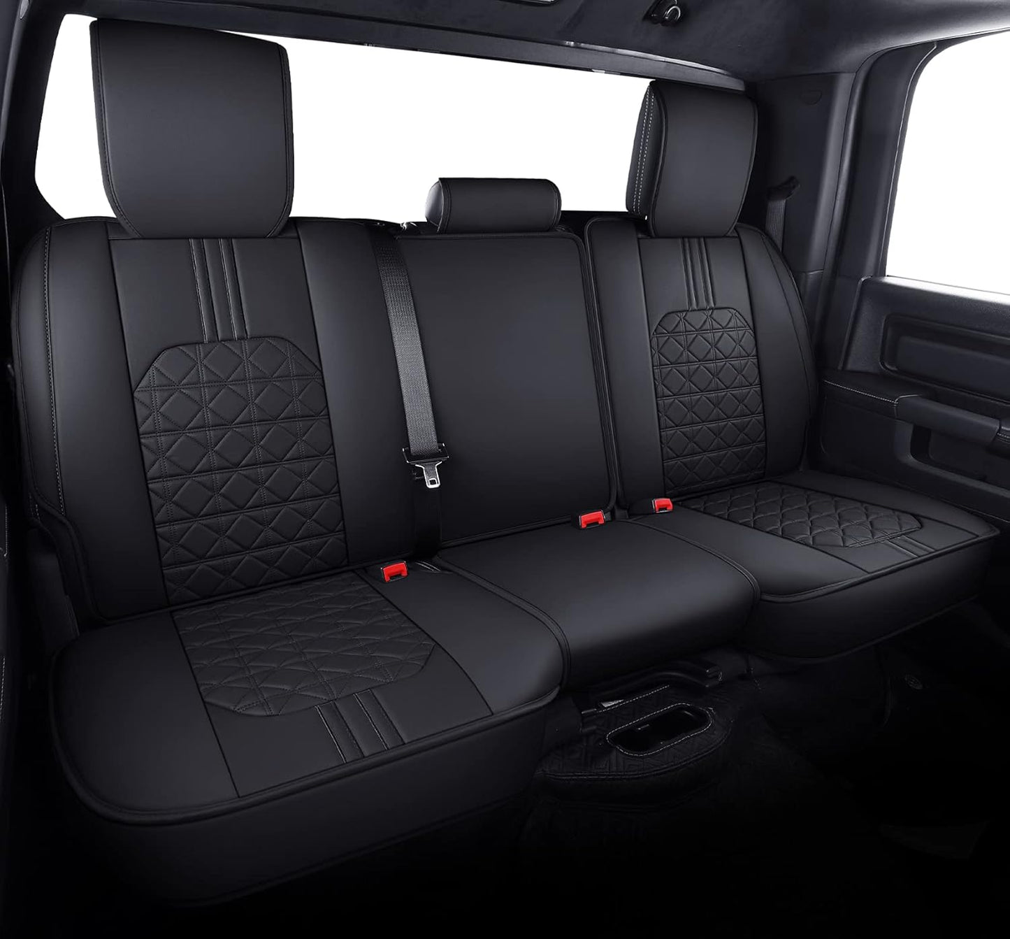 YIERTAI for Dodge RAM Seat Covers Fit 2009-2023 2024 2025 1500 2500 3500HD Crew Double Cab Quad Cab Big Long Horn Rebel Tradesman Laramie Truck Waterproof Leather TSWKM Style(2 PCS Front/Black-White)