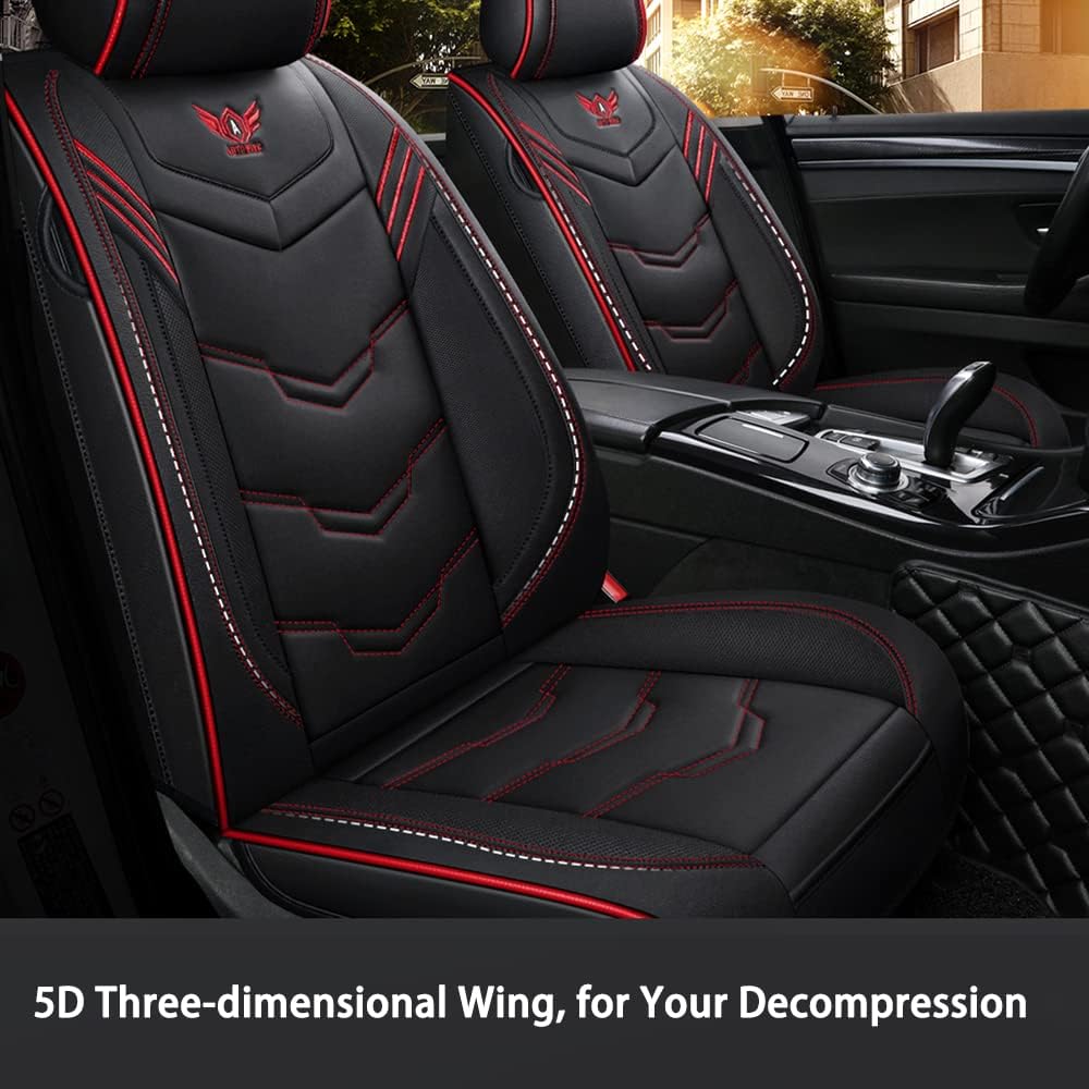 AIMENGMY 5 Car Seat Covers Full Set with Waterproof PU Leather Universal Automotive Vehicle Auto Interior Accessories Non-Slip Cushion fit for Most Cars, Red