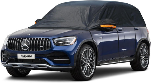 Kayme Half Car Cover, Windshield Cover for SUV, Waterproof, Snowproof, Sun Protection, Black, Universal Fit SUV (157 * 59 * 23 inch)