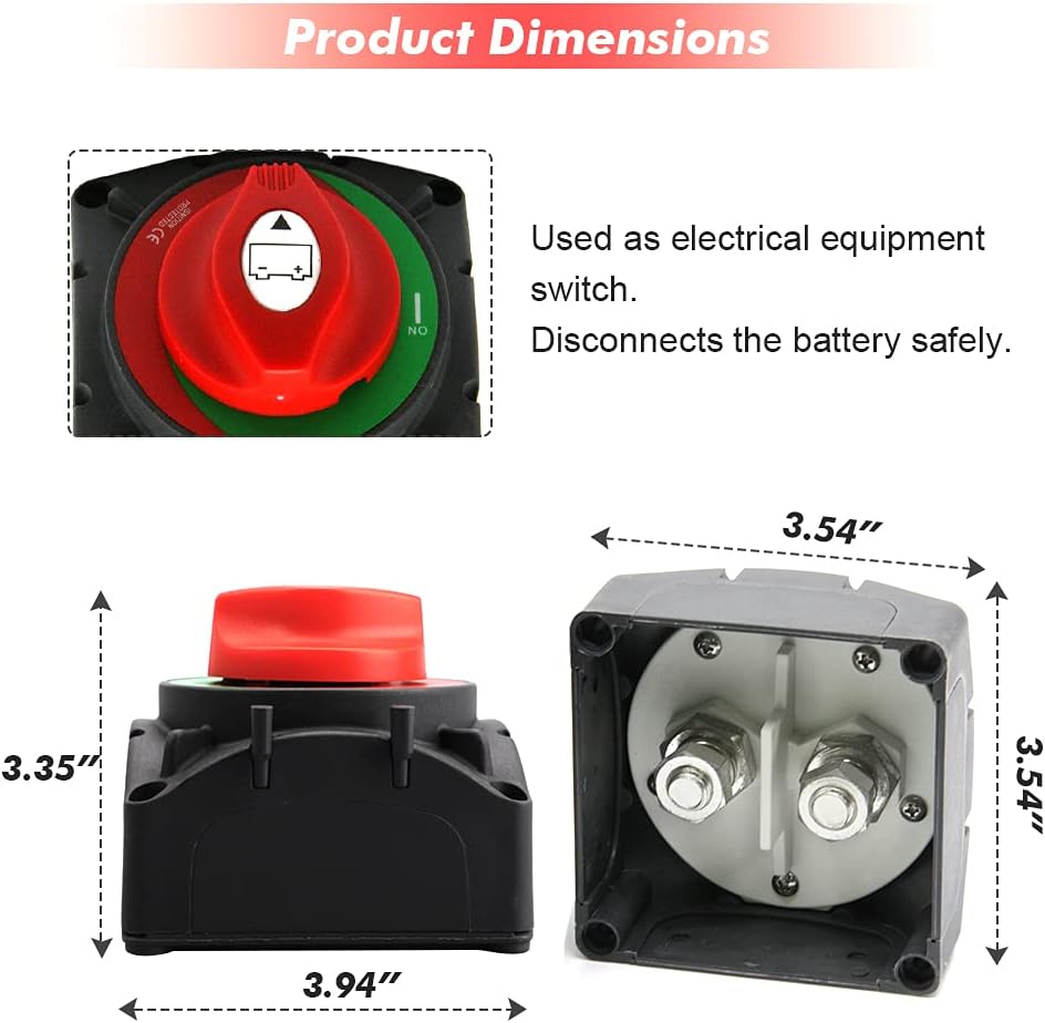 Battery Switch 12-48 V 600A Continuous Battery Power Cutoff Master Switch Disconnect Isolator for Car Vehicle RV ATV UTV Marine Boat On Off Position (On/Off, High Current)
