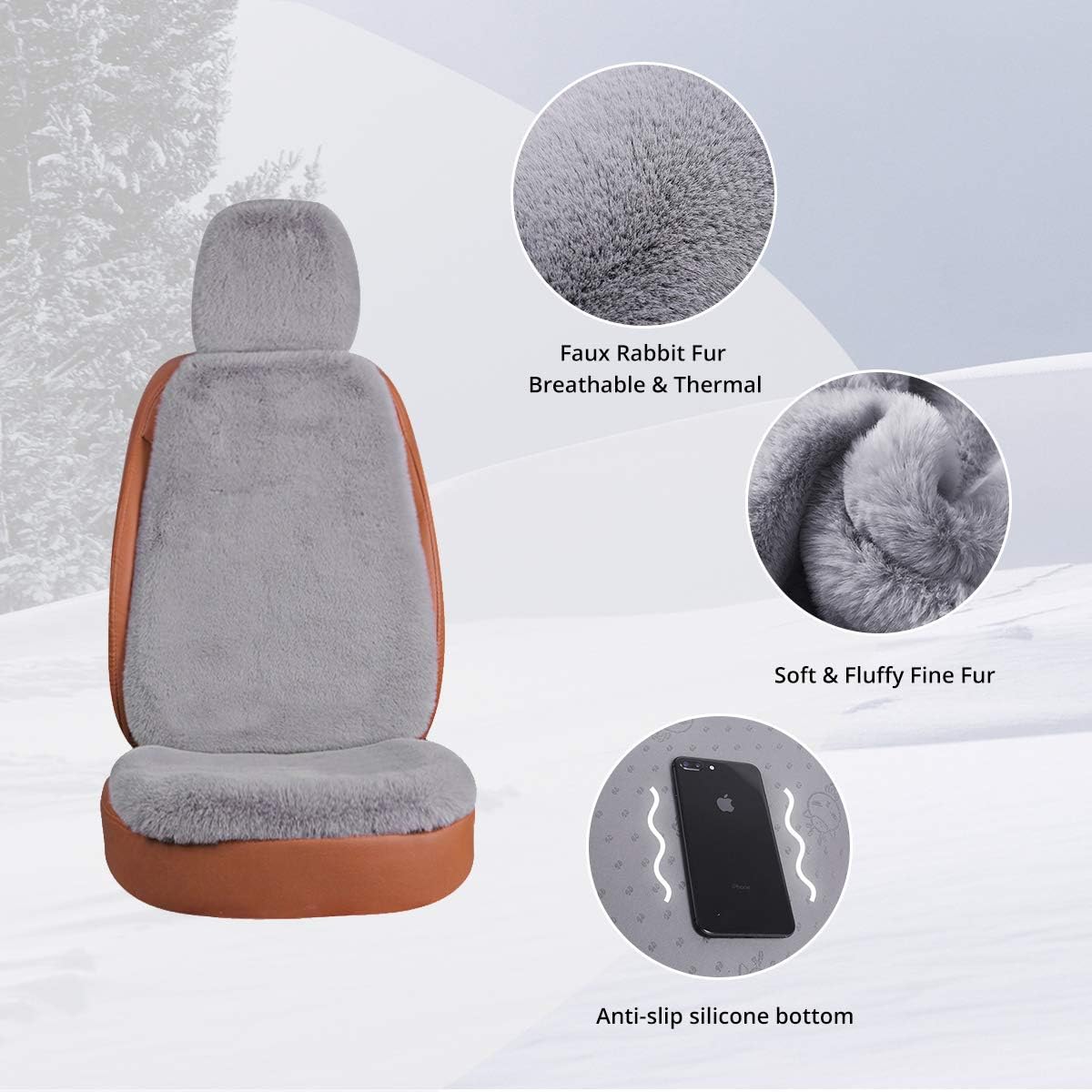 TOYOUN Universal Fuzzy Fur Car Seat Covers for Winter, Soft Warm Faux Rabbit Fur Sideless Front Bucket Seat Covers Fluffy Furry Car Seat Covers Cushion Accessories for Women,1PC, Blue