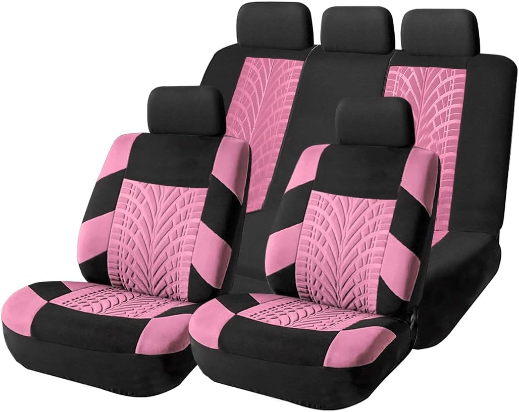 Car Seat Covers Full Set, Polyester Front Bucket Seat Protectors with Split Bench Back Seat Covers, Breathable Thicken Premium Sporty Seat Cushions, Auto Accessories for Car, SUV (Orange/Front,Back)