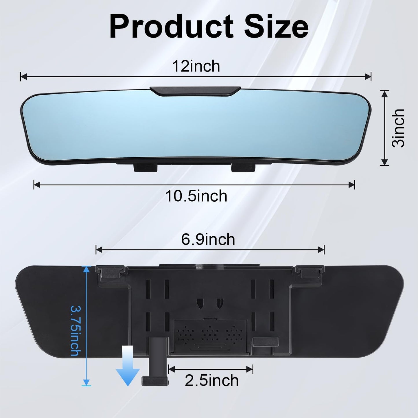 LivTee Anti Glare Rear View Mirror 12.4''(312mm), Wide Angle Panoramic Convex Curve Rearview Mirror Clip on Original Mirror to Eliminate Blind Spot and Antiglare for Cars SUV Trucks