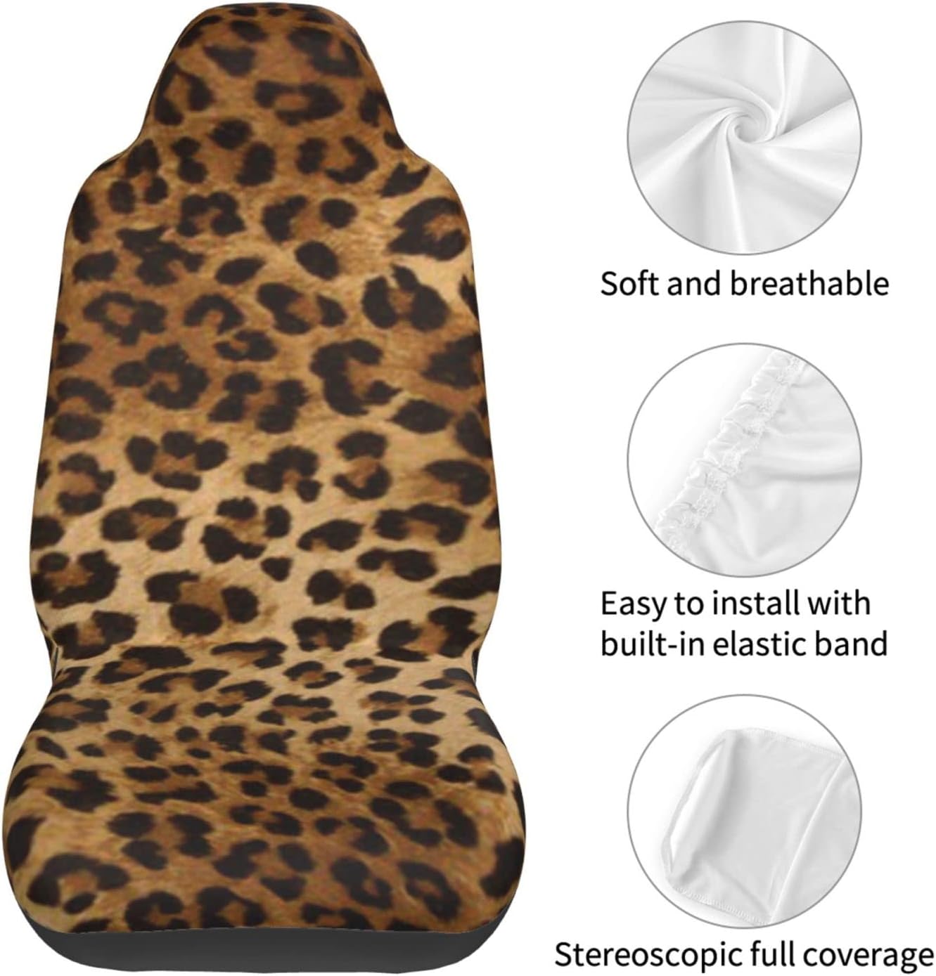AROONS Cute Leopard Printed Car Seat Covers for Front Seat 2 Pack Elasticity Automotive Seat Cover Universal for Auto Truck Van SUV