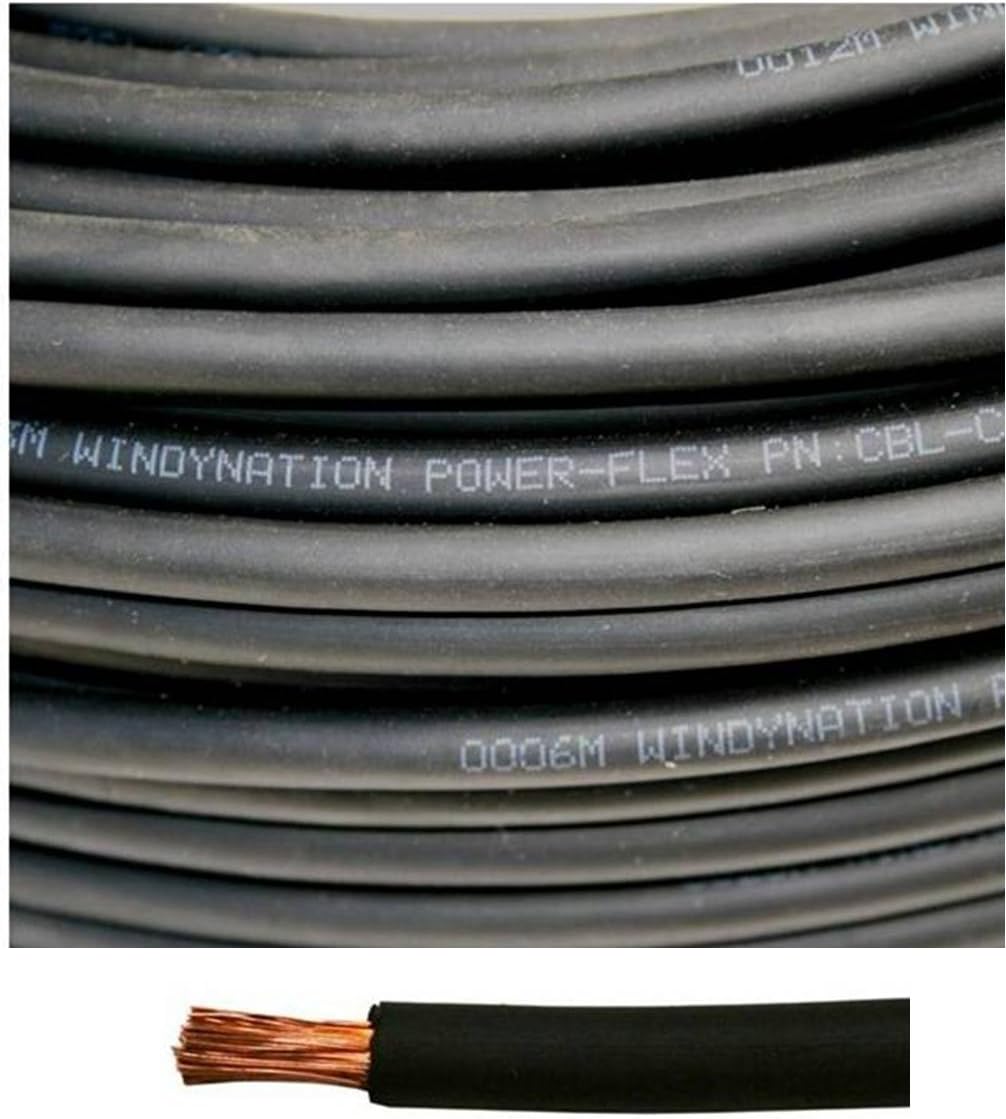 6 Gauge 6 AWG 20 Feet Black Welding Battery Pure Copper Flexible Cable Wire - Car, Inverter, RV, Solar