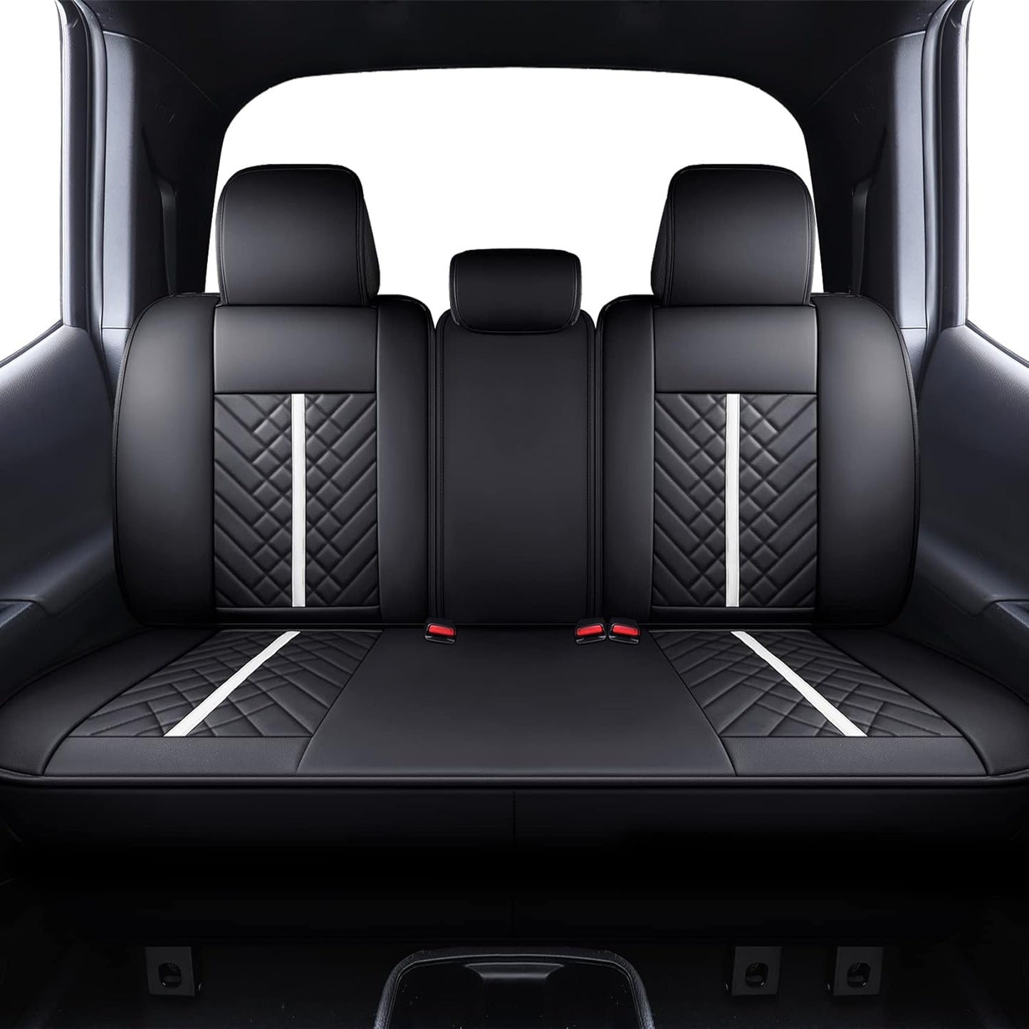 Tomatoman Toyota Tacoma Rear Seat Covers 2005-2024 2025 TRD Sport Off Road Limited SR5 V6 Crew Double Extended Cab Truck Airbag Compatible Back Car Cushions with Faux Leather(Rear Seat/Black-Red)