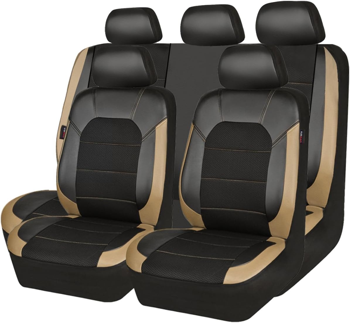 CAR PASS Leather Car Seat Covers Front Seats only, with Air Mesh Front Seat Covers Breathable, Cool Automotive Seat Covers 2 Pack, Universal Fit Most Cars,SUV,Truck,Van Airbag Compatible(Black Green)