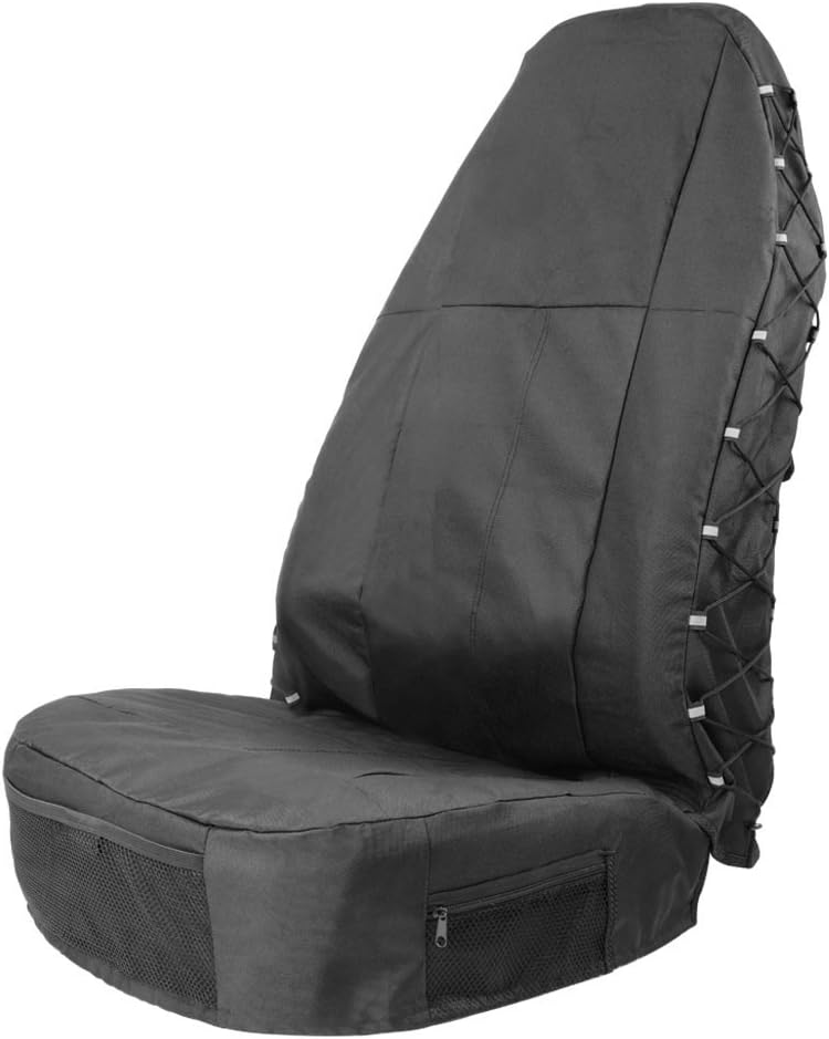 TIROL Waterproof Front Seat Covers High Back Front Seat Cover Universal Black Seat Protectors with Multi-Pockets Organizer for Storage (Pack of 2)