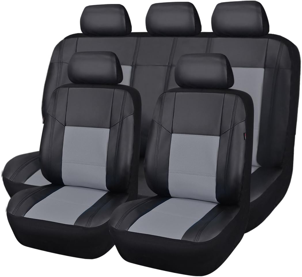 CAR PASS Luxurious PU Leather Automotive Universal Seat Covers Full Set for Vehicles,Cars,SUV,with Super 5mm Composite Sponge Inside,Airbag Compatible (Black and Black)