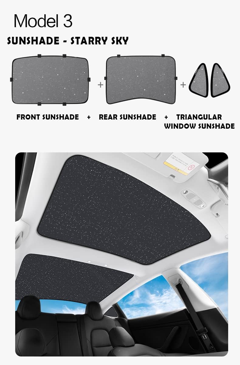 KUNIO Car Roof Sun Shade for Tesla Model 3 Foldable Sun Protection UV Quick Install Reflective Car Window Sun Shade Starry Sky