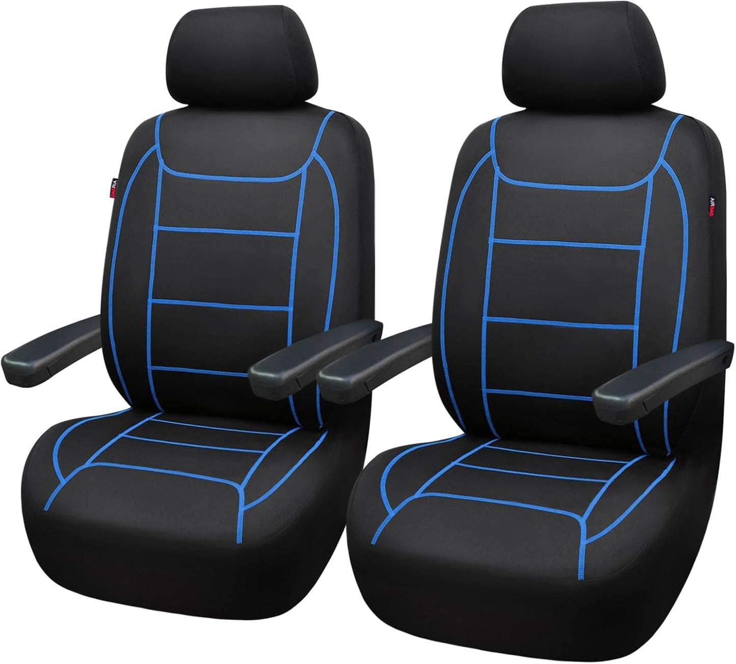 Flying Banner car seat Covers Quality Carbon Fiber Air Mesh Fabric Sport Low High Back Bucket Back Pocket Arm Rest (2 Fronts - High Bucket, Blue)
