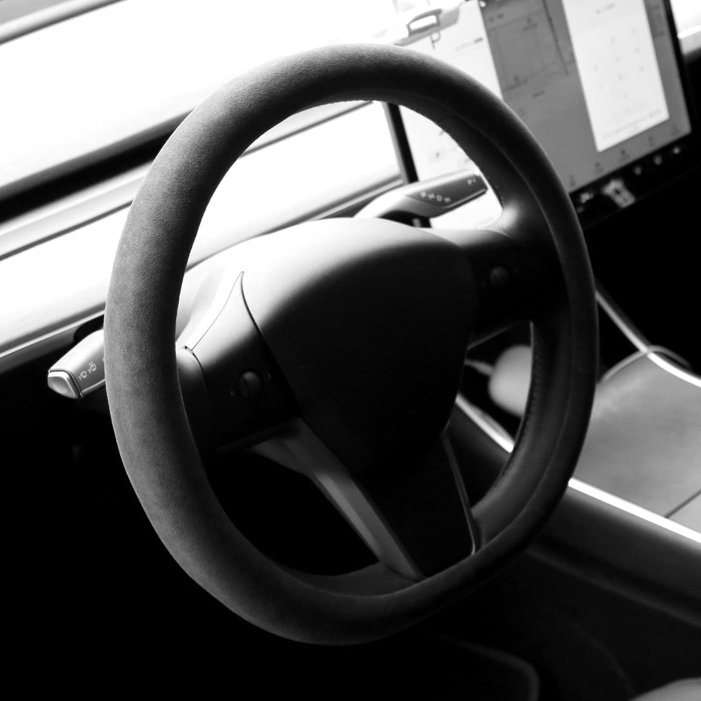 Alfanxi Car Accessories Alcantara Material Steering Wheel Cover&Door Panel&Key Covers&Holders Compatible with Tesla Model 3/Y/S (A3:Segmented Steering Wheel Cover)