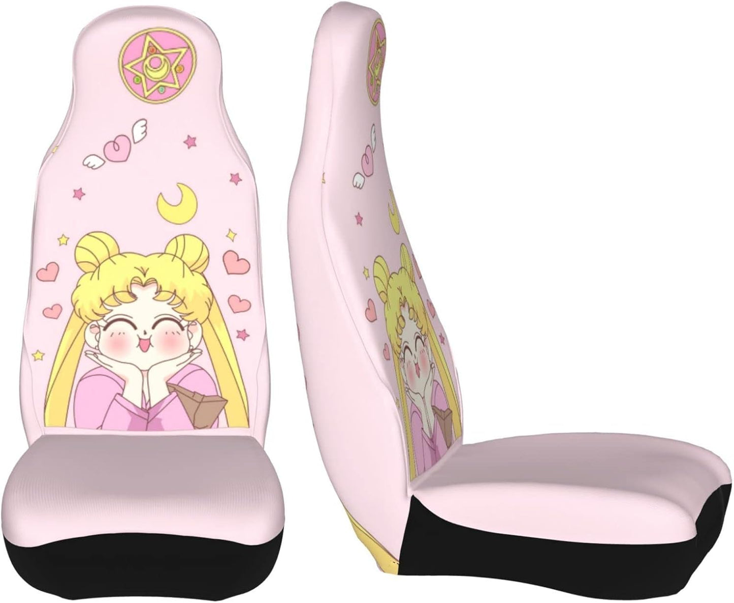 meiystyle Sailor Moon Car Seat Cover Front Seat Covers Universal Fit for Most Cars Trucks SUVs 2 PCS