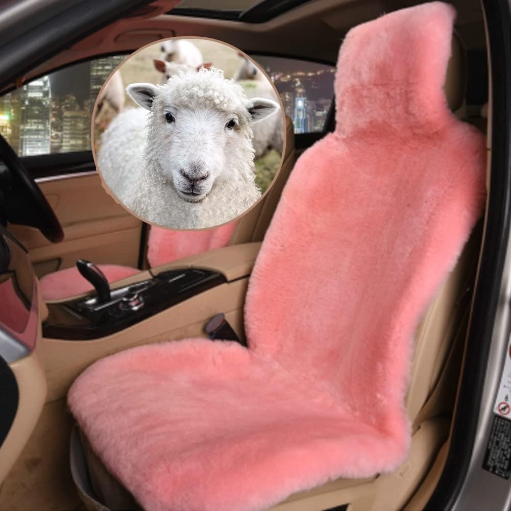Altlue Real Genuine Sheepskin Seat Covers for Cars SUV Trucks Van RV Front Seats Sheepskin Car Seat Covers Sheepskin Auto Seat Covers Fuzzy Fleece Fur Car Seat Covers Universal Black (1 Piece)