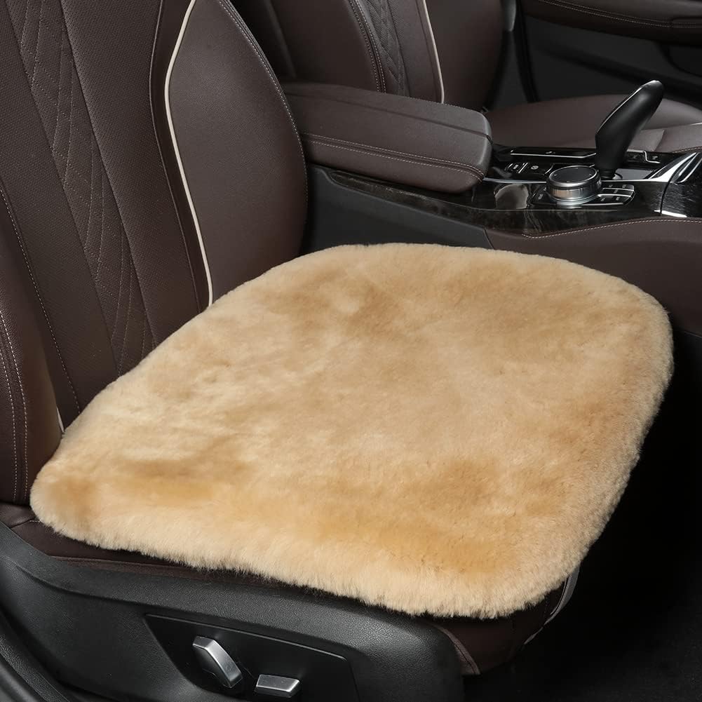 LLB Genuine Sheepskin Car Seat Cushion, Comfort Auto Seat Pad, Warm Real Wool Car Mat with Non-Slip Backing Universal Fit, 19.2 x 19.2 Inches (Pearl, 2 Front Seat Cushions & Bench Seat Cushion-3 Pcs)