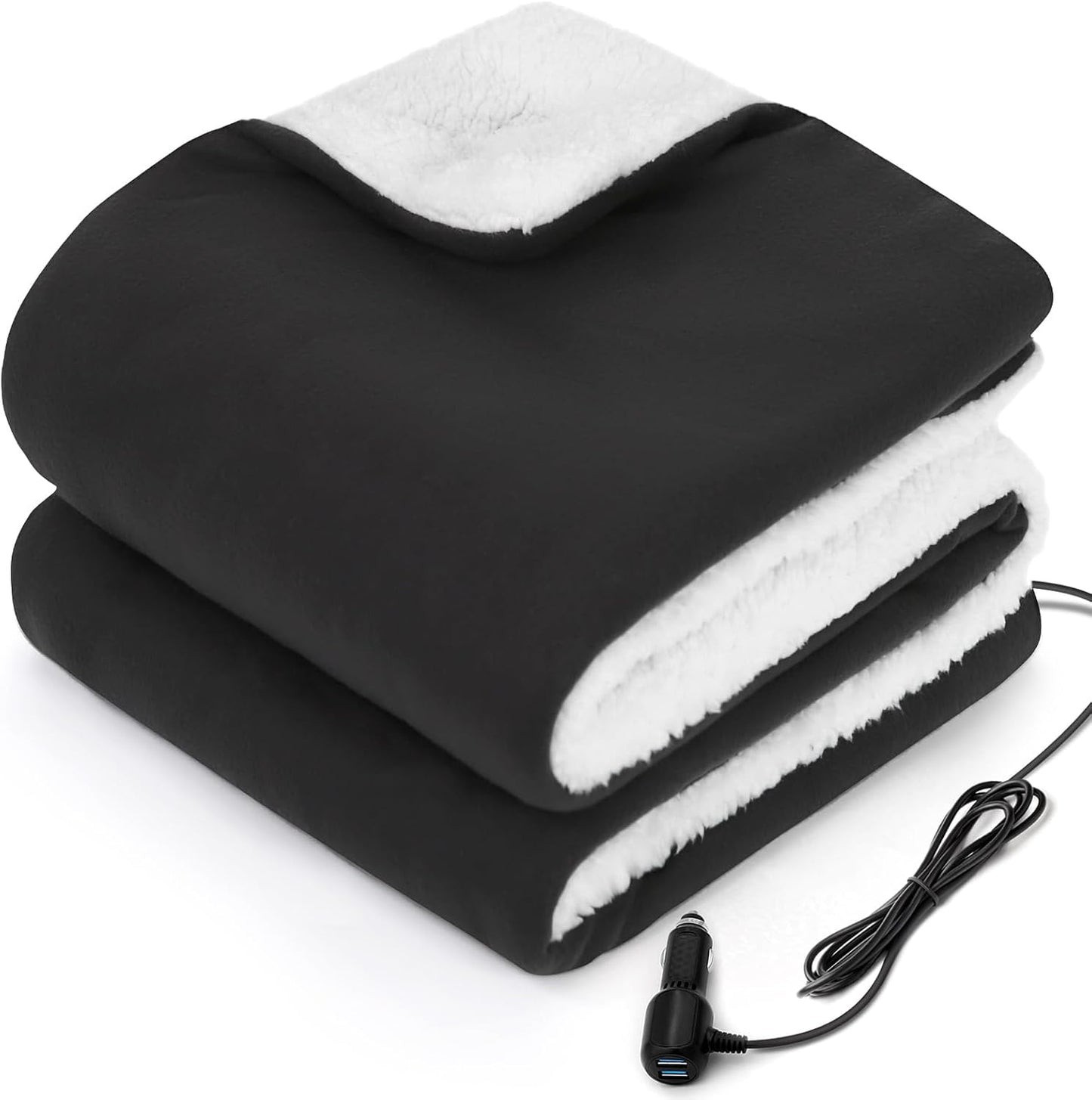 Sealy SEALY 12-Volt Heated Car Blanket, Portable Heated Blanket with 3 Heating Levels & 4 Hours Auto Off, Electric Blanket for Car, Truck, SUV, RV or Camping, Machine Washable, 59" X 43", Charcoal