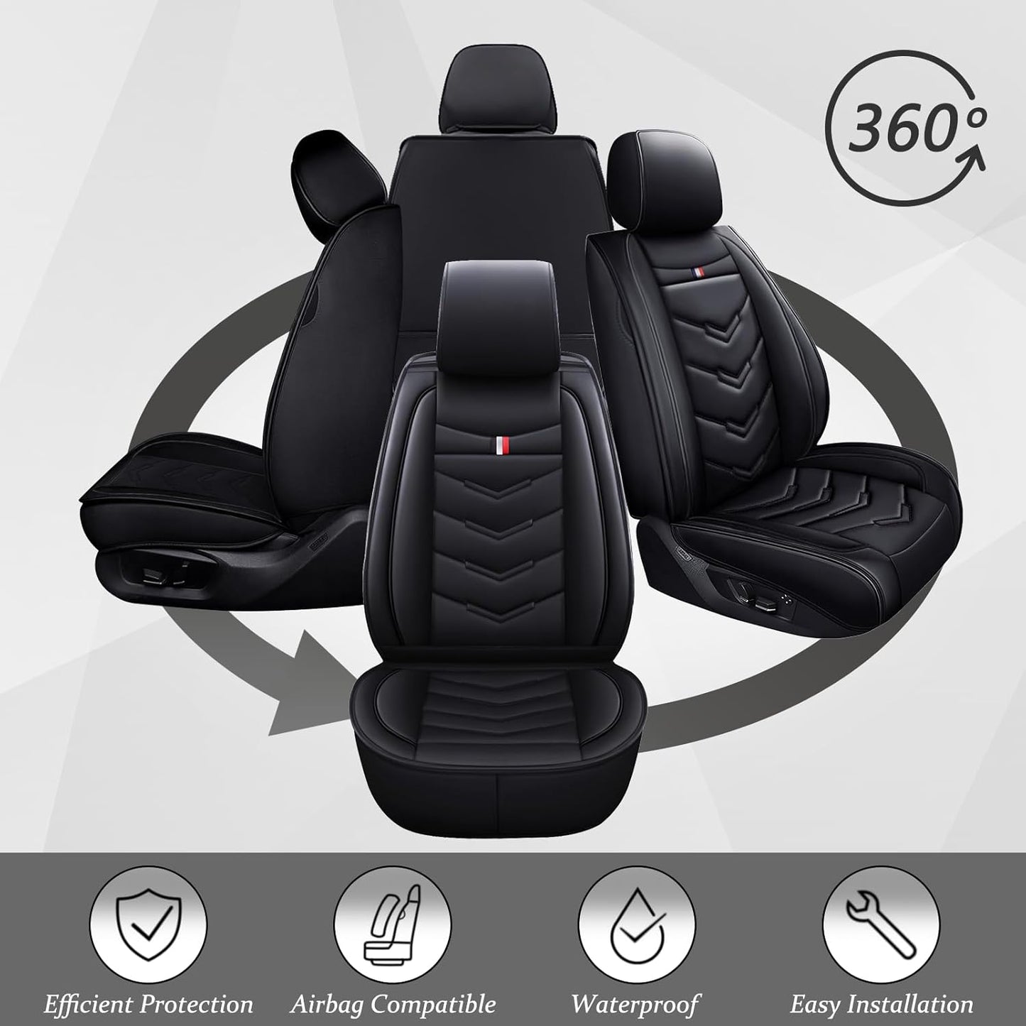 Car Seat Cover for Kia Soul 2010-2024, Waterproof Durable Compatible Airbag, Premium Leather Seat Protector(2 Seats Standard,Black)