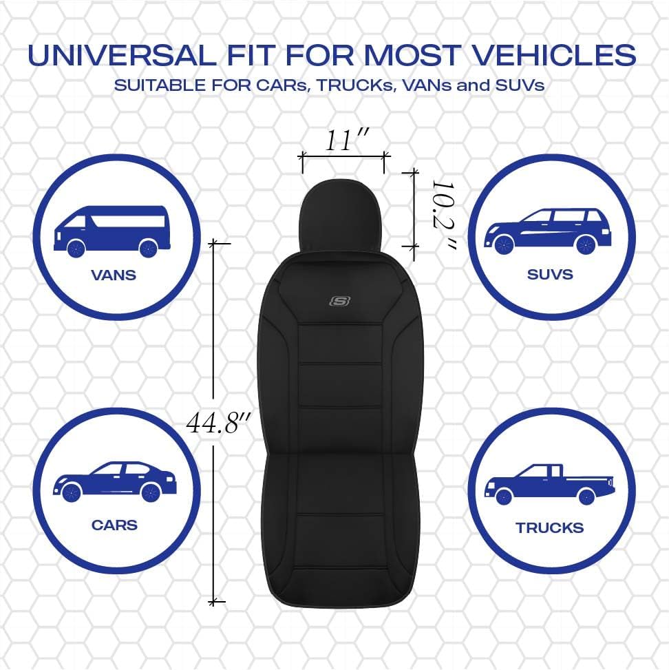 Skechers Memory Foam Car Seat Covers, Slip-ins Lycra Thick Seat Cover,Front Seat Covers Airbag Compatible, Automotive Comfort Protection for Most Cars,Trucks, SUVs, Black