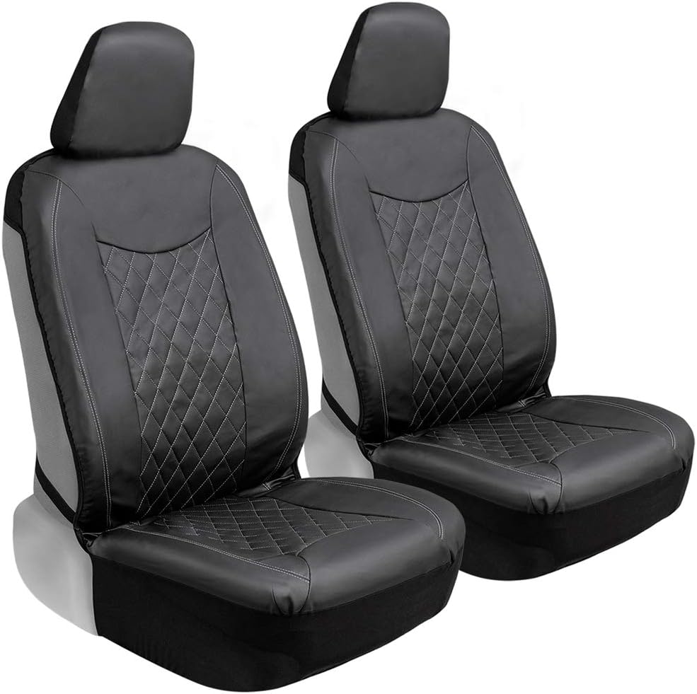 Motor Trend Black Cloth Car Seat Covers for Front Seats – Premium Automotive Bucket Seat Covers, Made for Vehicles with Removable Headrests, Interior Covers for Truck Van SUV, Black Stitched