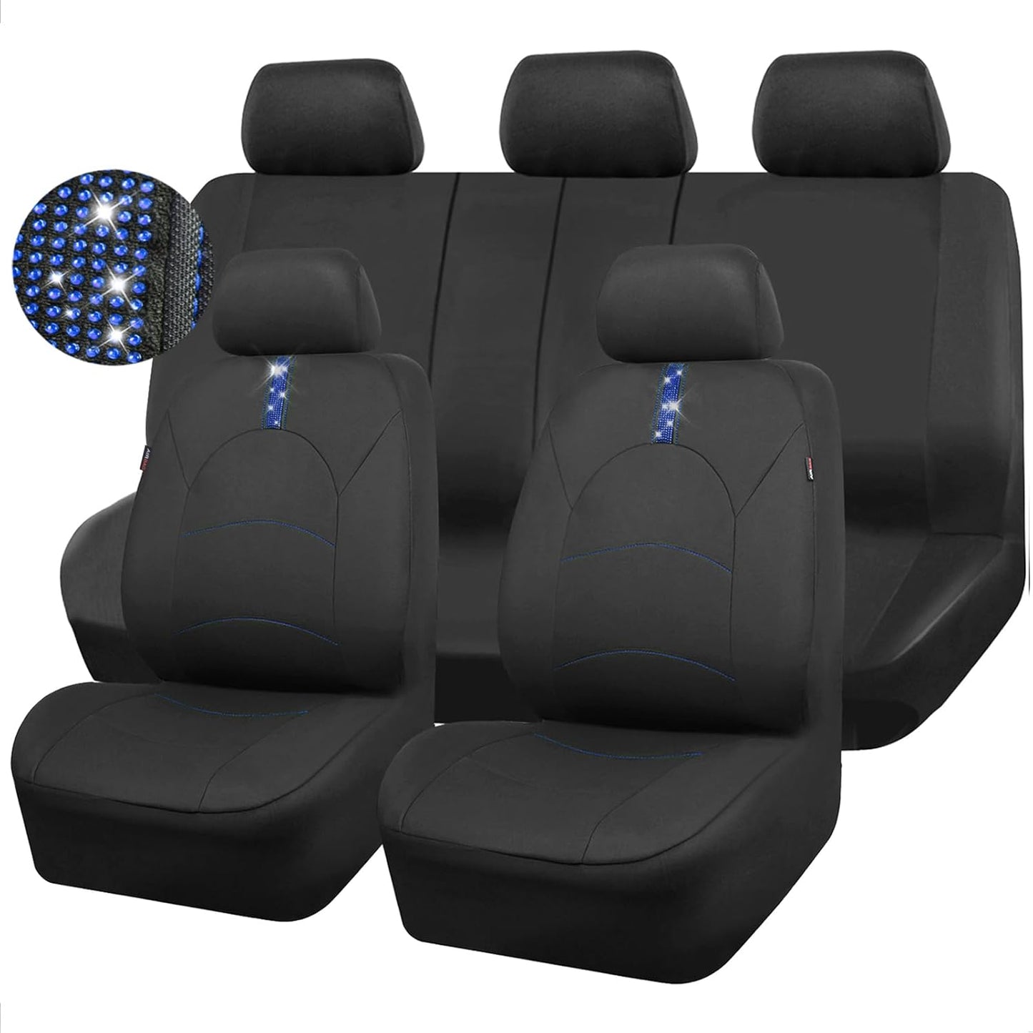 CAR Pass Universal Fit Cloth with Glorious Rhinestones Car Seat Covers Rear Split Bench Airbag Compatible Fit for Car, SUV, Sedan (Red, 9 Pieces)