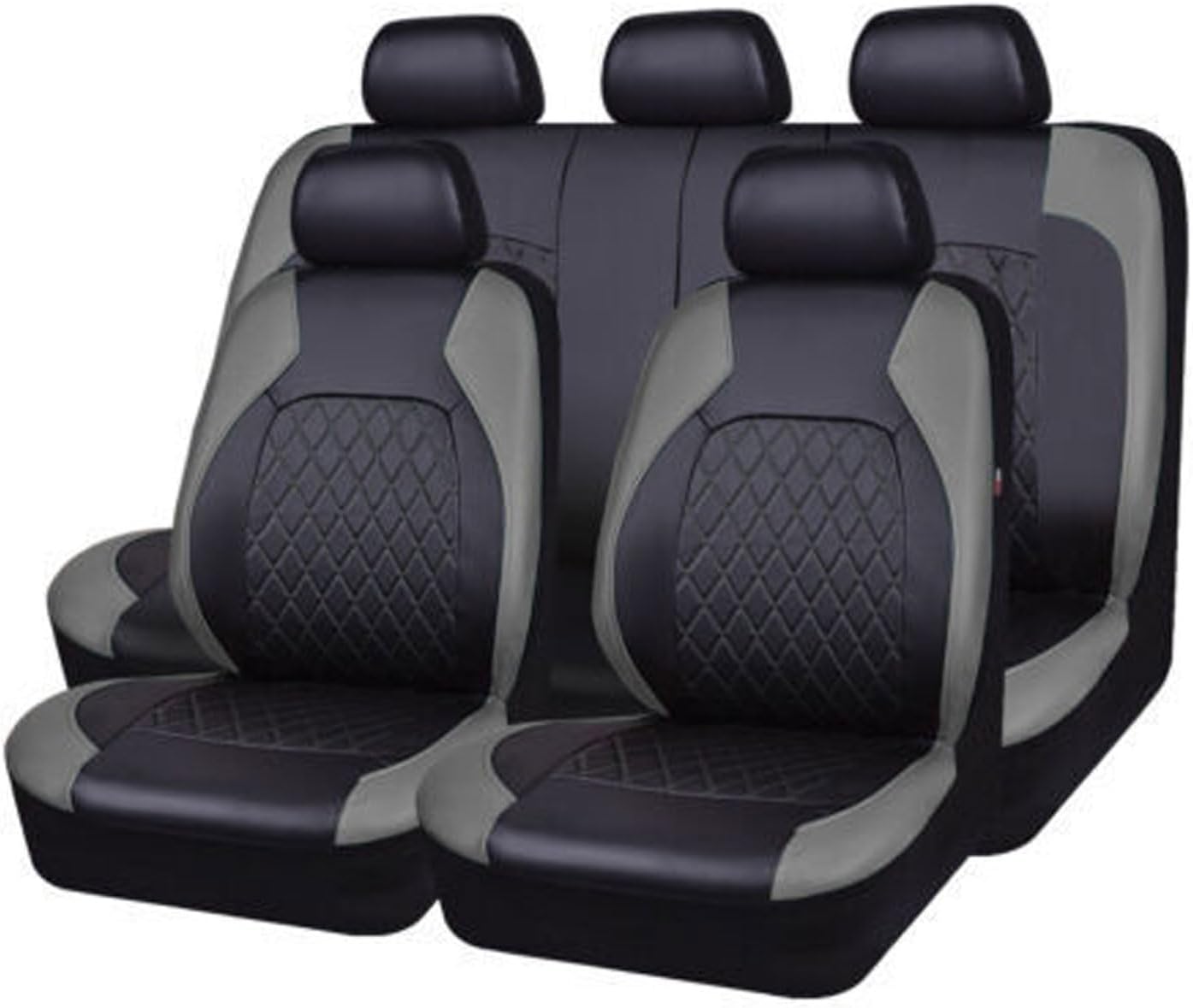 GEBBEM Car Seat Covers for Hyundai Kona/Encino 2018 2019 2020 2021 2022 2023 2024, 9 Pcs Full Sets Leather Non-Slip Waterproof Breathable Seat Protector Interior Accessories,Grey