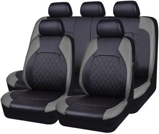GEBBEM Car Seat Covers for Hyundai Kona/Encino 2018 2019 2020 2021 2022 2023 2024, 9 Pcs Full Sets Leather Non-Slip Waterproof Breathable Seat Protector Interior Accessories,Grey