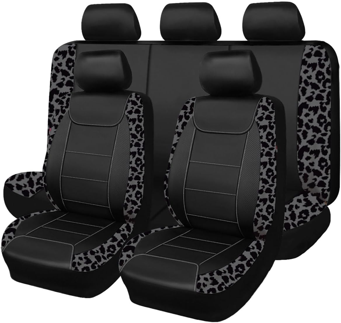 Flying Banner car seat Covers Protects Water Proof Faux Leather Carbon Fiber Front and Rear Bench (Black Black, Full Set - 9PCS)