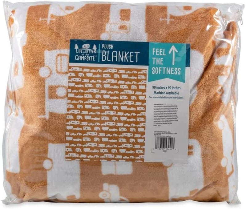 Camco 53441 "Life is Better at the Campsite" Plush Fleece Blanket - Queen Size, Autumn Gold