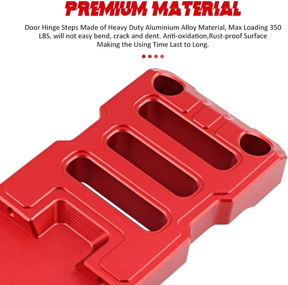 Door Hinge Step, Aluminum Door Hinge Foot Peg Step Compatible with Jeep Wrangler 2007-2018 JK JKU, 2018-2021 JL JLU 1PC, Red