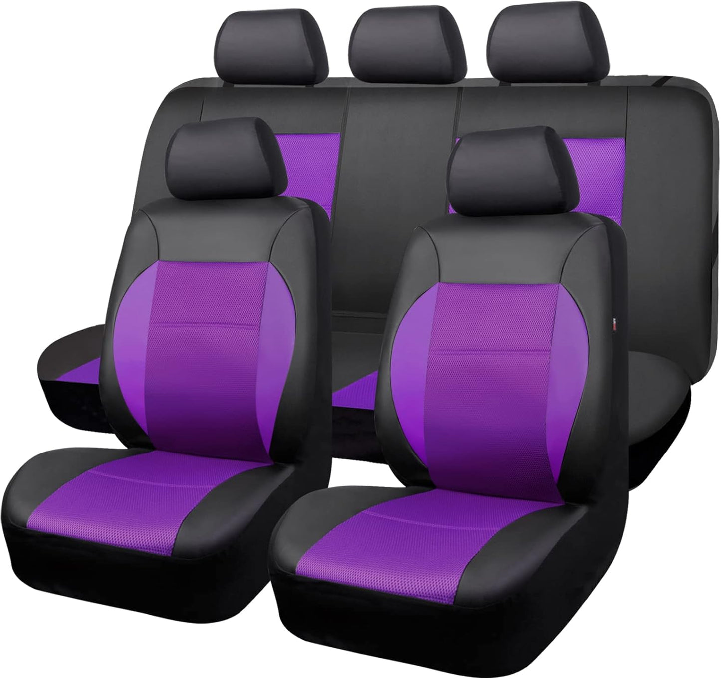 CAR PASS Luxurious PU Leather Automotive Universal Seat Covers Full Set for Vehicles,Cars,SUV,with Super 5mm Composite Sponge Inside,Airbag Compatible (Black and Black)