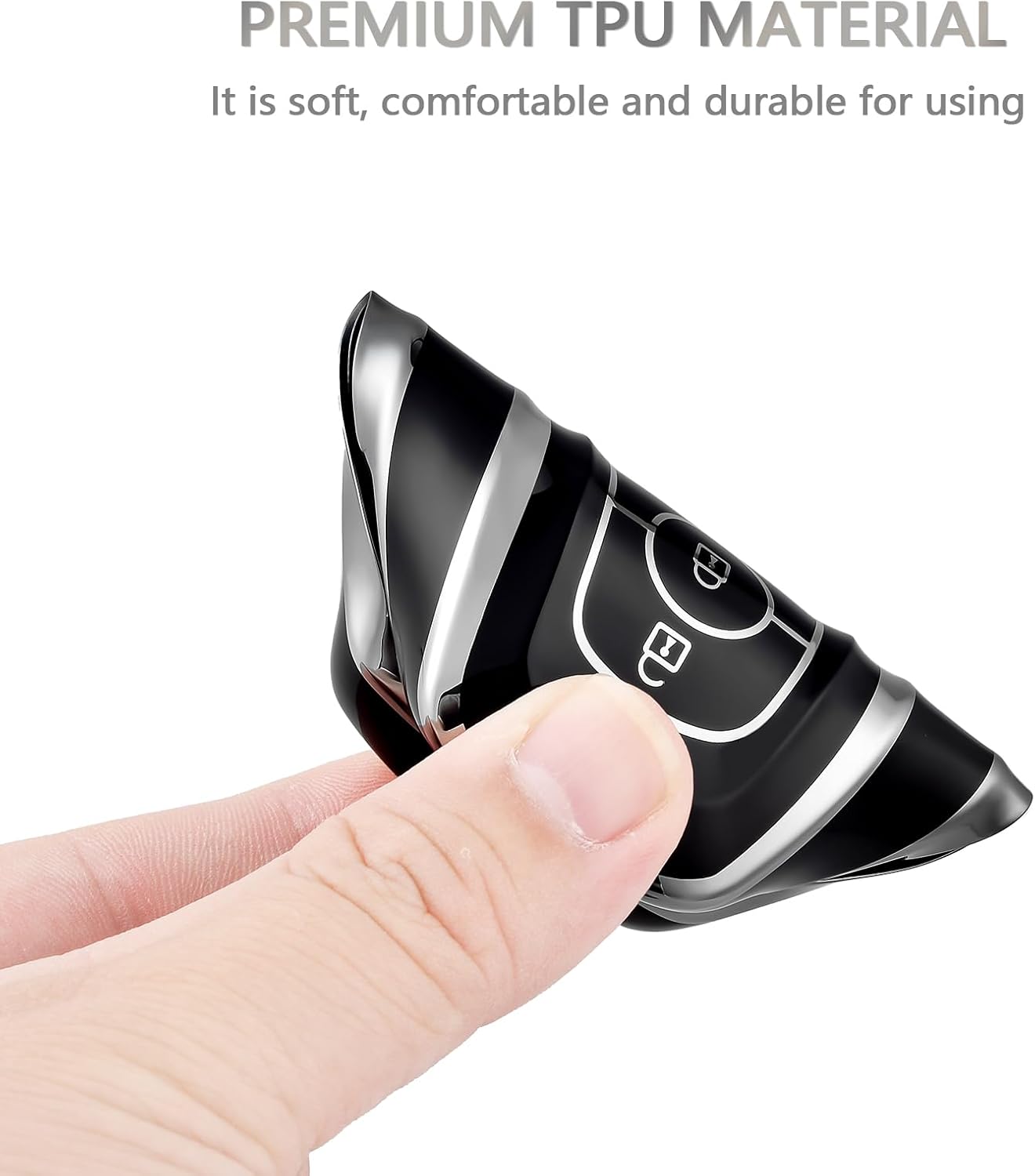 OFFCURVE Key Fob Cover with Keychain for Ford Fusion Explorer Escape F150 F250 F350 F450 F550 Edge Maverick Expedition Lincoln Aviator 5 Buttons Smart Key Holder, Black