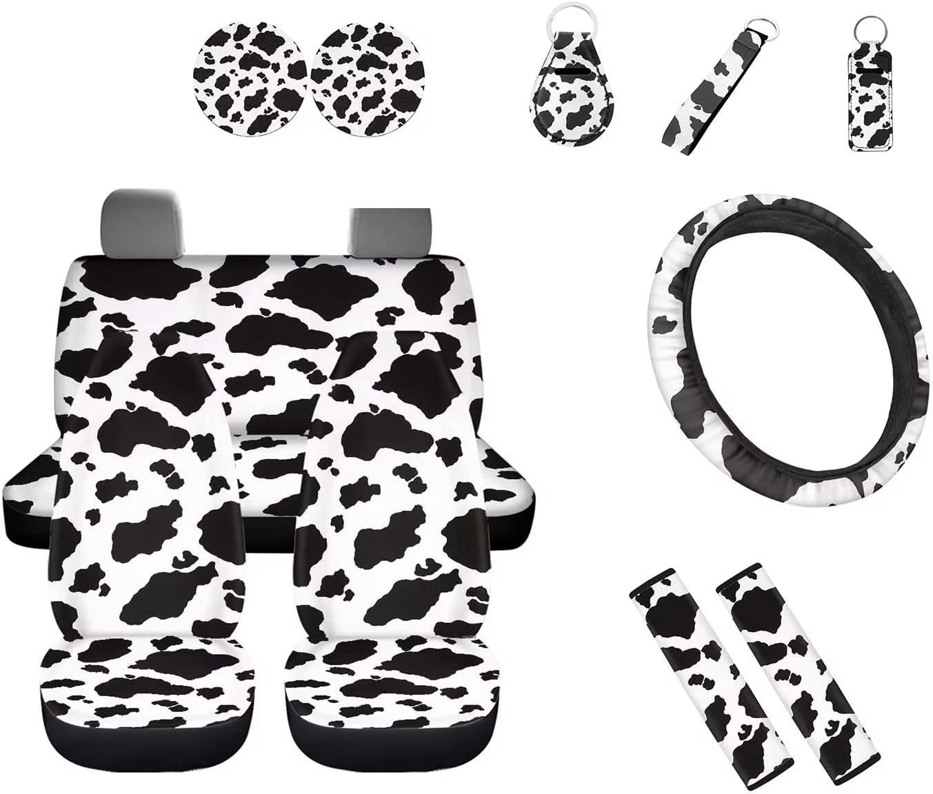 Wideasale Blue Camo Oak Hunting 12Pc Car Seat Covers Full Set/Steering Wheel Covers/Seat Belt Pads/Key Chain/Coaster/Lipstick Holder Universal Auto Accessories Interior Protector Universal Fit