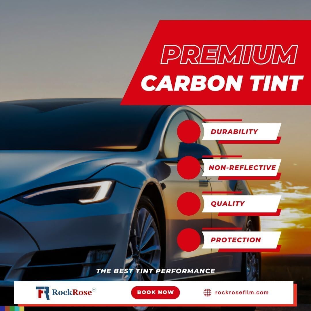 Rockrose Charcoal 2PLY Premium Carbon 5% VLT Car Tint 24 in x 100FT Professional Window Tint Heat, UV, and IRR Block Tint for Cars or Building Adhesive Film Easy Shrink, Plotter Friendly