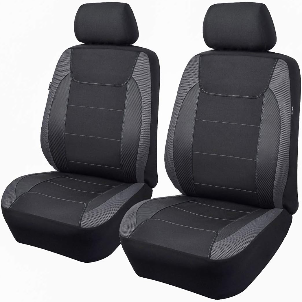 Flying Banner car seat Covers Quality Carbon Fiber Air Mesh Fabric Sport Low High Back Bucket Back Pocket Arm Rest (2 Fronts - High Bucket, Blue)