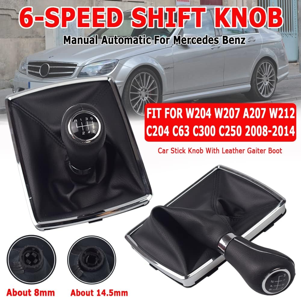 Hacreyatu Automatic Shift Gear Shifter Knob Boot for Mercedes Benz W204 W207 A207 W212 C204 C63 C300 C250 2008 2009 2010 2011 2012 2013 2014 (14.5MM Aperture)
