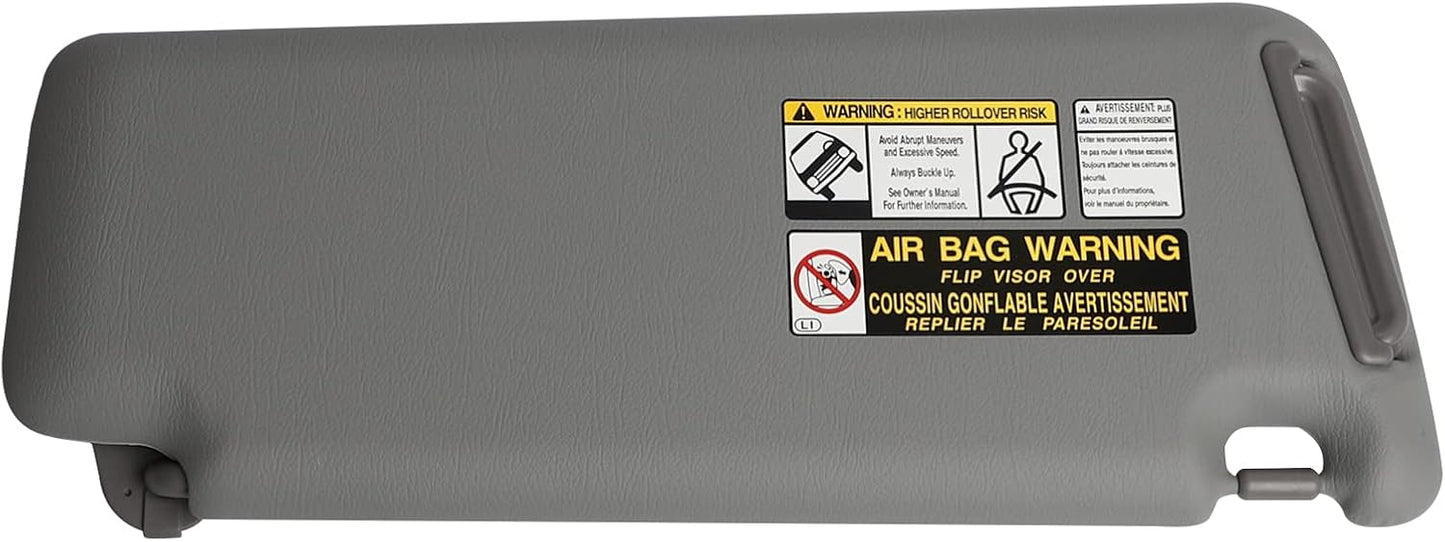 Driver Side Sun Visor Compatible with Toyota Highlander 2004 2005 2006 2007 Replaces OE# 74320-48260-A0 Left Grey
