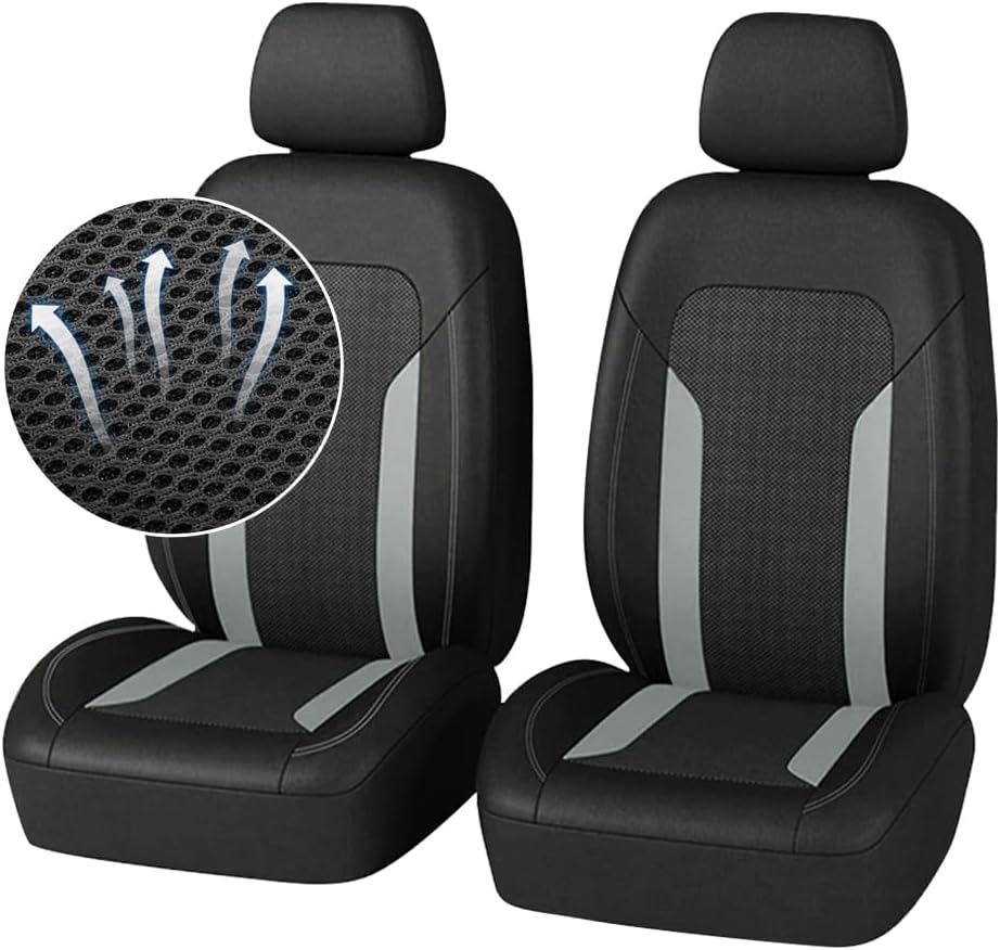 4PCS Cooling Car Seat Covers,Breathable Front Seat Covers with Mesh Construction and Foam Padding,Car Seat Protector to Reduce Back Sweating,Universal Car Interior for Car SUV (Gray)