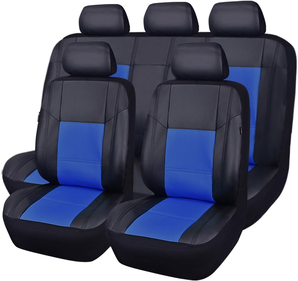CAR PASS Luxurious PU Leather Automotive Universal Seat Covers Full Set for Vehicles,Cars,SUV,with Super 5mm Composite Sponge Inside,Airbag Compatible (Black and Black)
