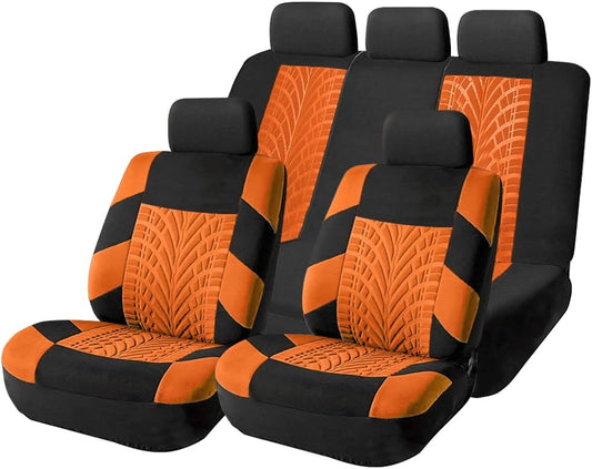 Car Seat Covers Full Set, Polyester Front Bucket Seat Protectors with Split Bench Back Seat Covers, Breathable Thicken Premium Sporty Seat Cushions, Auto Accessories for Car, SUV (Orange/Front,Back)