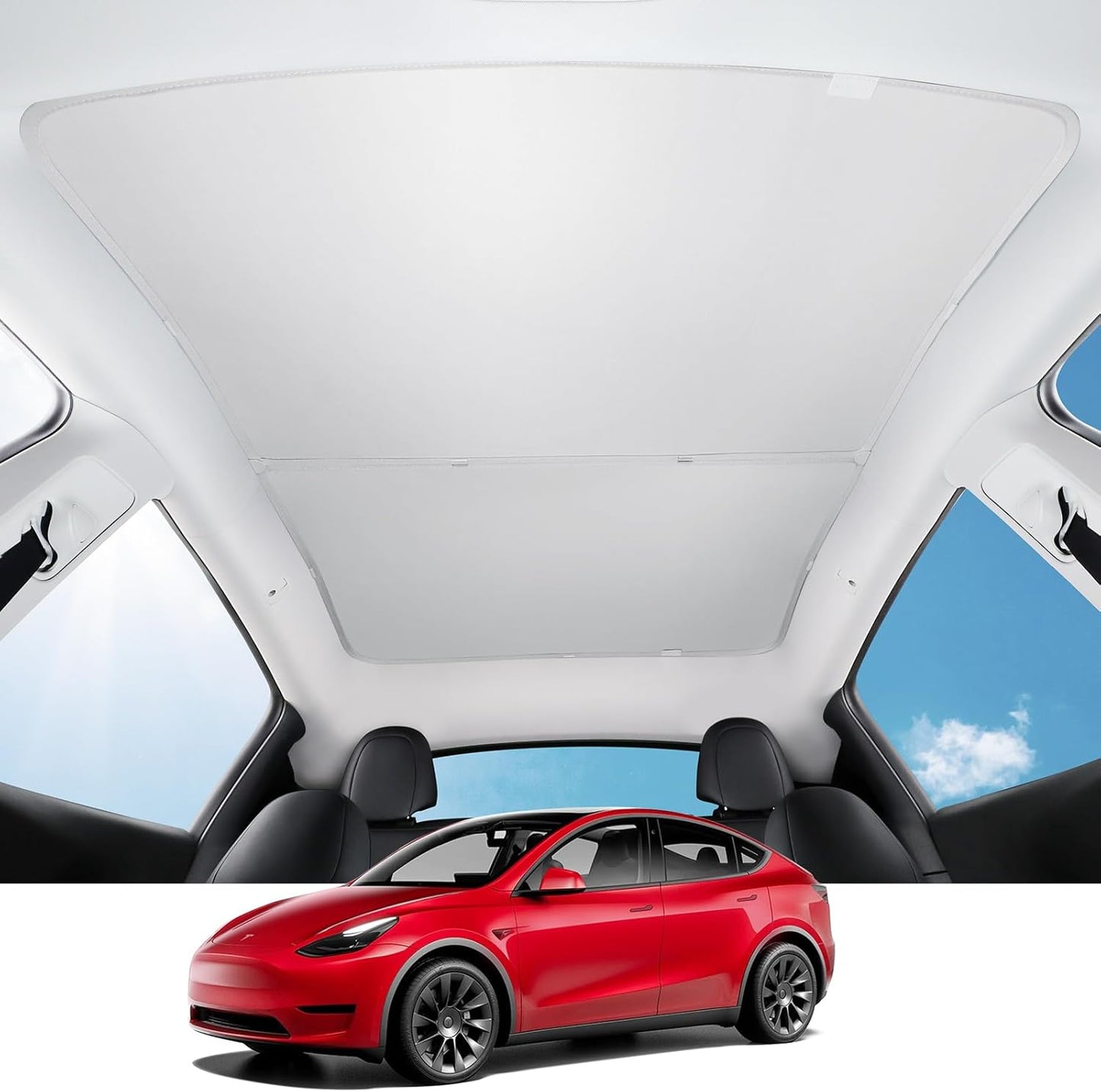 BASENOR 2024 Upgraded Tesla Model Y Glass Roof Sunshade with Storage Bag Sunroof Blocking Heat Cover Top Window Sun Protection for Model Y Interior Accessories 2020-2024 Black (No Sag)