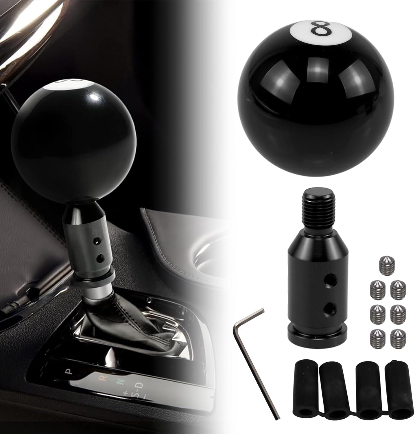 RYANSTAR Universal Acrylic Shift Head Cute Fortune Lucky Cat Round Ball Shift Knob Manual Gear with 3 Thread Adapters M12X1.25 M10X1.5 M10X1.25 M8x1.25 Adapter for Car Repair Refit