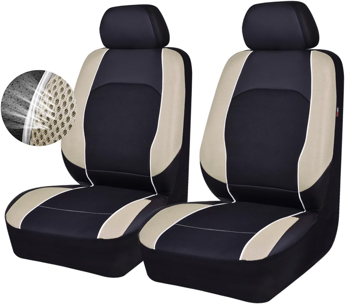 HORSE KINGDOM Universal Car Seat Covers Faux Leather with Air-mesh Breathable Aibag Compatible Fit Cars, Suvs, Sedans, Trucks (Two Front, Gray)