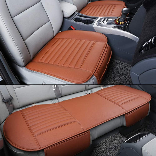 HONCENMAX Car Seat Cover Cushion Pad Mat Protector - Car Interior Accessories - for Sedan SUV PU Leather - Without Backrest - 2 Front Seat Covers & 1 Rear Seat Cover Orange