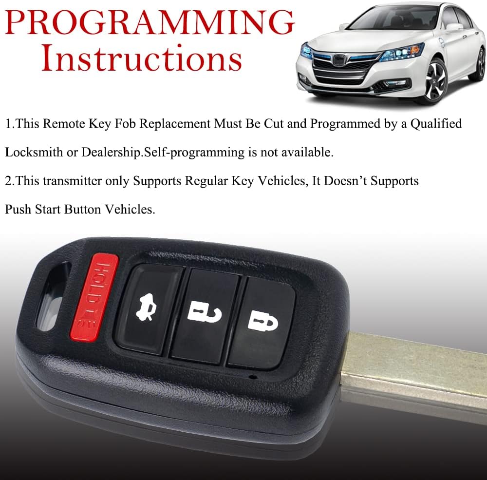MechanMagic Key Fob Remote Replacement Fits for Honda Civic 2016 2017 2018 2019 2020/Accord 2016 2017 MLBHLIK6-1TA Keyless Entry Remote Control Uncut 4 Buttons 433Mhz (35118-T2A-A60)