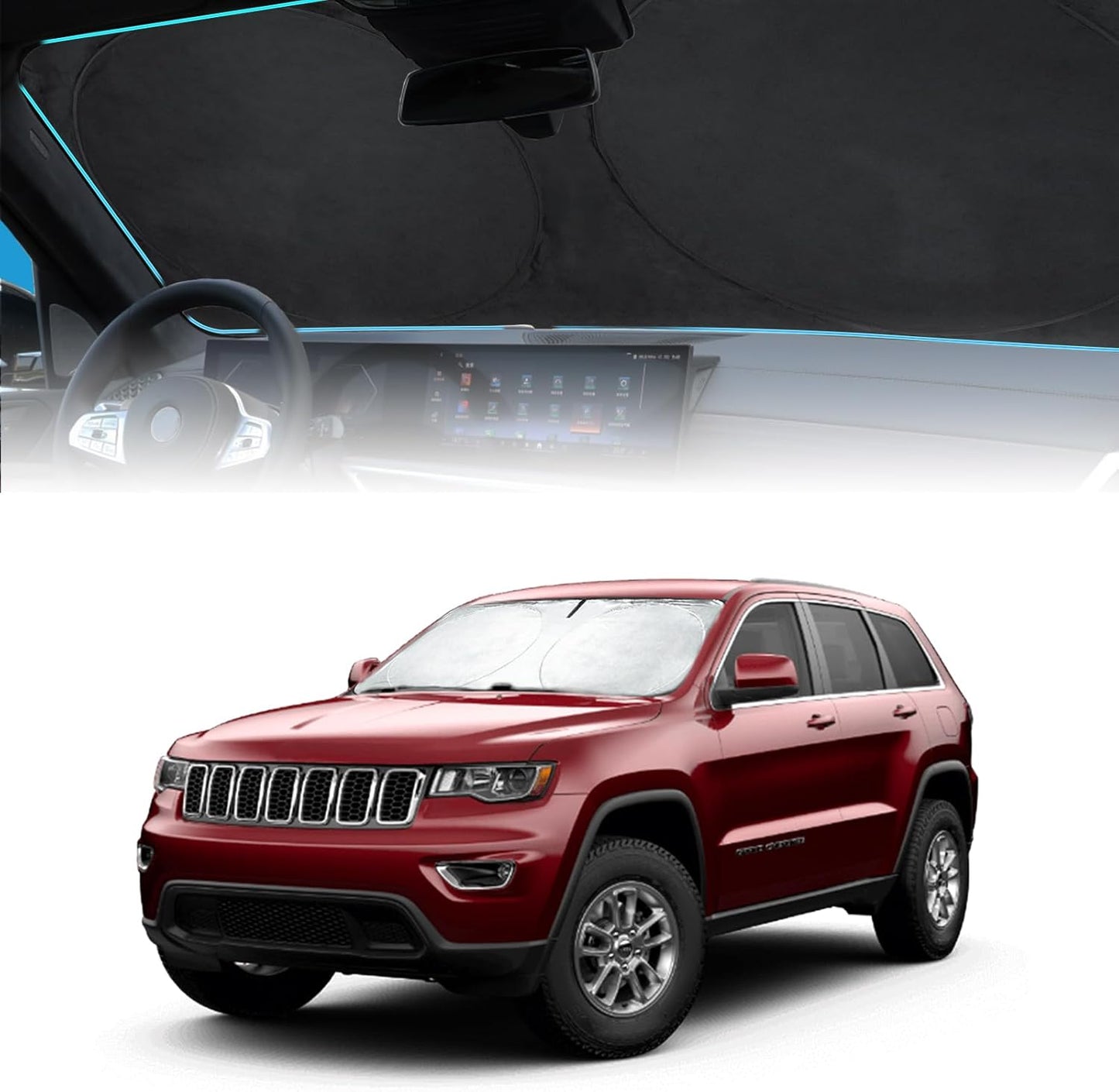 for 2024 Compass Windshield Sun Shade Car Windshield Cover, Custom Fit for Jeep Compass 2017-2023 Ultimate Sun Protection Foldable Visor Sunshade Protector Shield Accessory