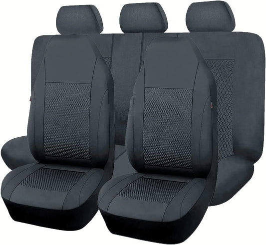Flying Banner Car Seat Covers Full Set Velvet Cubic Heat Stamp Massage Breathable Rear Bench Split Black Gray Beige Tan 40/60 50/50 60/40 (Gray, Full Set -- High Back) Full Set -- High Back Brown