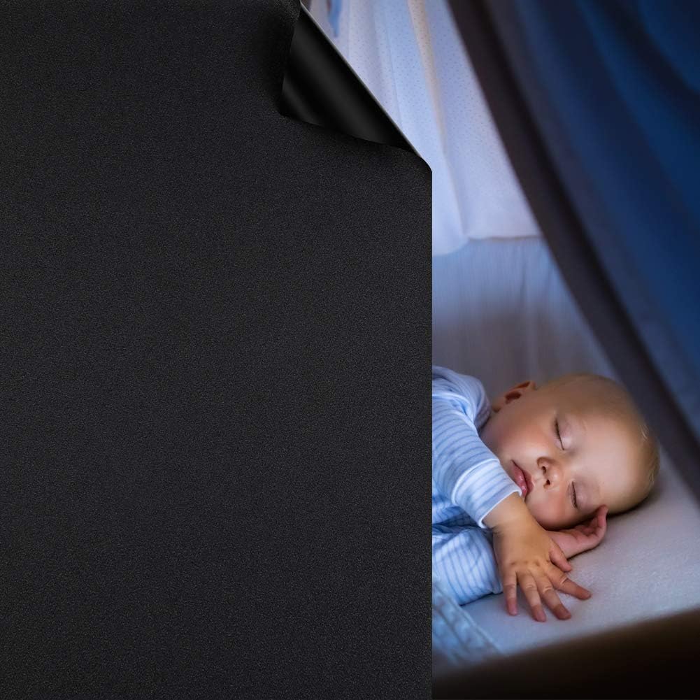WochiTV Total Blackout Window Film 100% Light Blocking Non Adhesive No Residue Removable Opaque Static Cling Privacy Glass Tint for Home Bedroom Darkening Heat Control (35.4 in x 16.4 Ft)
