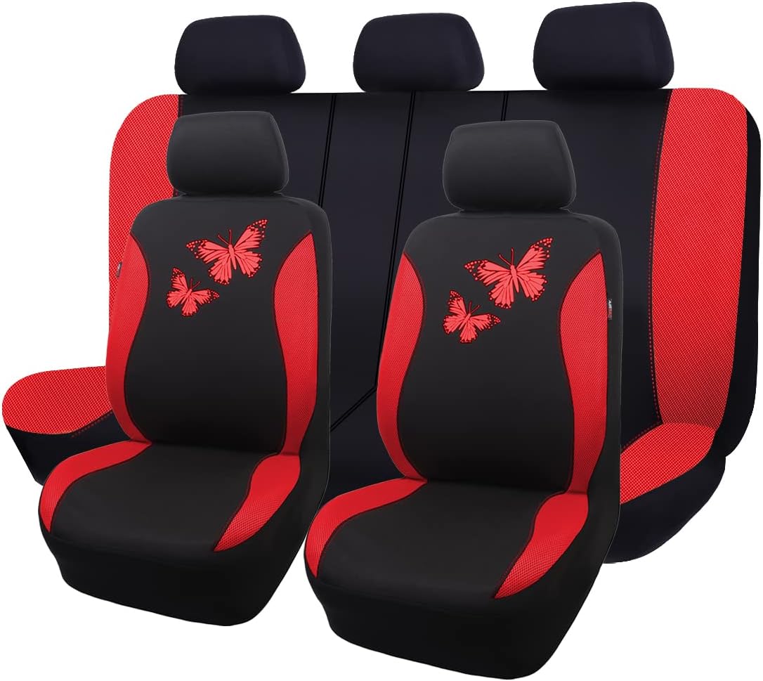 Flying Banner Butterfly car seat Covers ful Set Fashion Universal Lady Woman Female Rear Bench Split Colorized (Full Set, Purple)